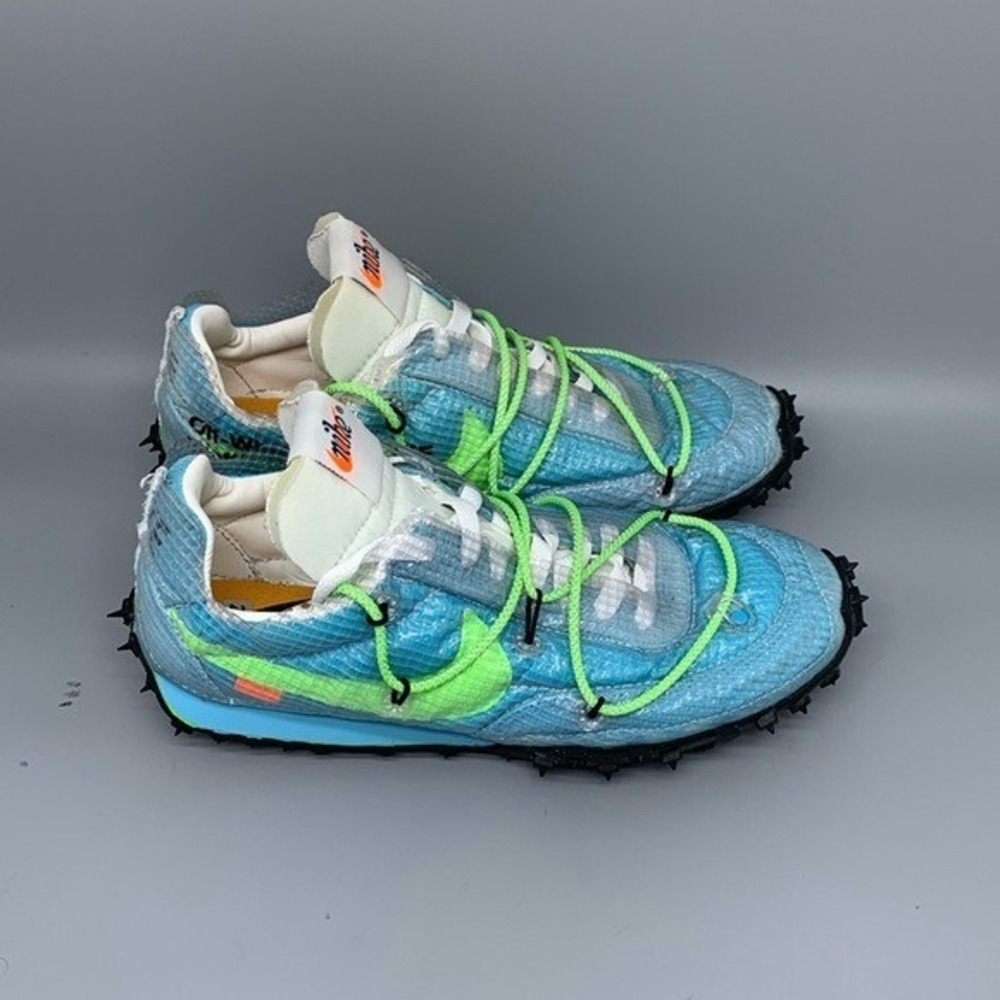 Nike Waffle Racer Off-White Vivid Sky Running Shoes CD8180-400 Women's Sz‎ 7.5